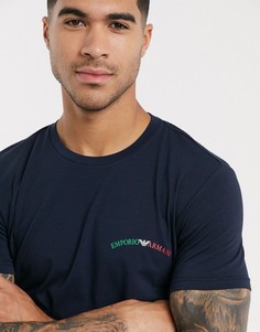 Темно-синяя футболка для дома с логотипом Emporio Armani-Темно-синий