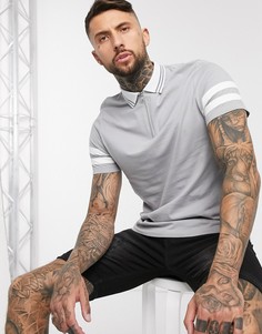 Футболка-поло с молнией и контрастными вставками на рукавах ASOS DESIGN-Серый