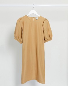 Светло-коричневое платье мини с пышными рукавами и запахом Vero Moda-Светло-коричневый