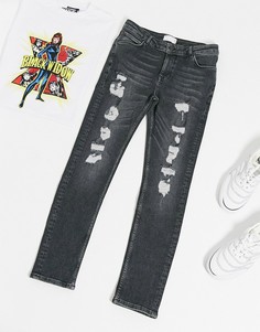 Выбеленные черные рваные джинсы скинни ASOS DESIGN-Черный