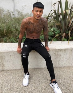 Черные рваные джинсы скинни SikSilk-Черный
