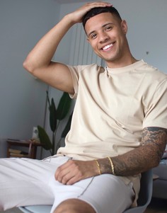 Бежевая длинная футболка с разрезами по бокам ASOS DESIGN-Бежевый