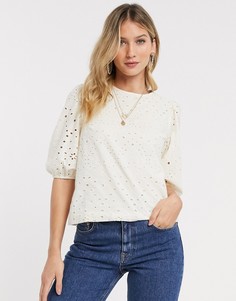 Кремовый топ с вышивкой ришелье и пышными рукавами Vero Moda