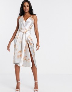 Атласное платье миди с цветочным принтом ASOS DESIGN-Мульти