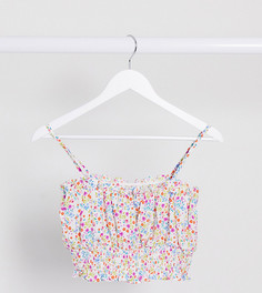 Розовый кроп-топ со сборками и цветочным принтом Topshop Petite-Кремовый
