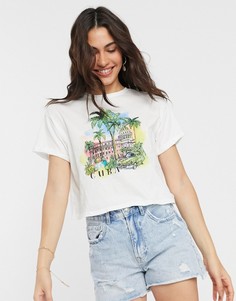 Белая футболка с принтом Bershka-Белый