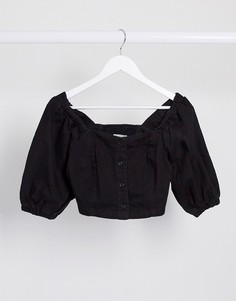 Черный джинсовый кроп-топ New Look
