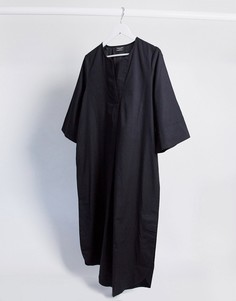 Черное поплиновое платье миди с рукавами кимоно Selected Femme-Черный