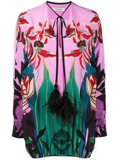 Valentino блузка Mirrored Orchid Ramage с перьями