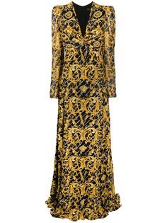 Versace длинное платье с узором Barocco Signature