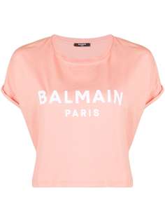 Balmain укороченная футболка с логотипом