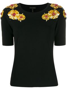 Escada трикотажный топ с короткими рукавами и цветочным узором