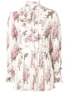 Paco Rabanne блузка с мелкой плиссировкой и цветочным принтом