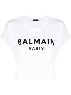 Balmain укороченная футболка с логотипом
