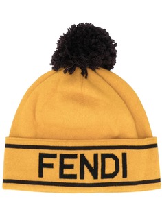 Fendi logo motif pom-pom beanie