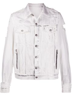 Balmain джинсовая куртка с прорезями и эффектом металлик