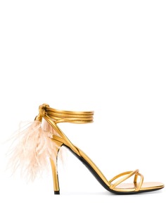 Valentino босоножки с перьями и эффектом металлик
