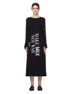 Черное хлопковое платье с принтом Yohji Yamamoto