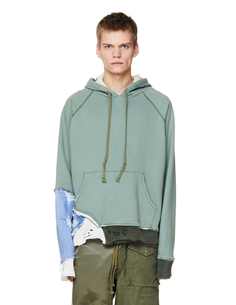 Хлопковое худи с джинсовым рукавом Greg Lauren