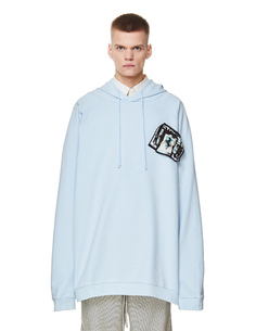 Голубое худи с патчами на булавках RAF Simons