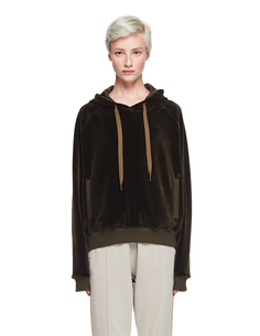 Бархатное худи цвета хаки с вышивкой Haider Ackermann