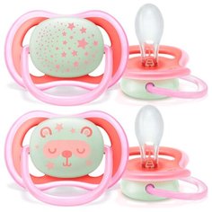 Пустышка силиконовая ортодонтическая Philips AVENT Ultra Air SCF376/22 6-18 м (2 шт.) розовый/красный