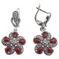 МАРКАЗИТ Серьги с сердоликами и марказитами из серебра HE598