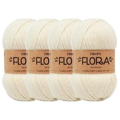 Пряжа DROPS Flora, 65 % шерсть, 35 % альпака, 50 г, 210 м, 4 шт., 01 off white