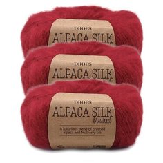 Пряжа DROPS Brushed Alpaca Silk, 77 % альпака, 23 % шелк, 25 г, 140 м, 3 шт., 07 Red