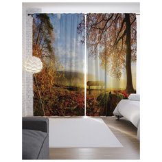 Портьеры JoyArty Одинокая лавочка за лесом на ленте 265 см (p-14620)