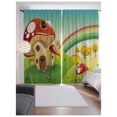 Портьеры JoyArty Радуга в грибном городе на ленте 265 см (p-12110)