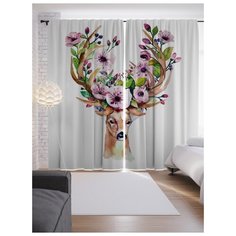 Портьеры JoyArty Олень с цветами в рогах на ленте 265 см (p-126833)