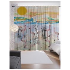 Портьеры JoyArty Будни фламинго на ленте 265 см (p-7808)