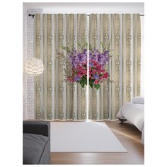 Портьеры JoyArty Золотые полосы с букетом на ленте 265 см (p-4850)