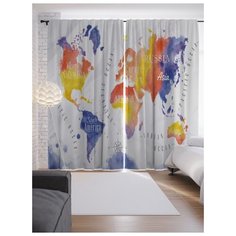 Портьеры JoyArty Карта мира в красках на ленте 265 см (p-21074)