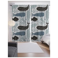 Портьеры JoyArty Серо-синие рыбки на ленте 265 см (p-164382)