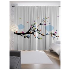 Портьеры JoyArty Разноцветные птицы на ветке на ленте 265 см (p-20930)