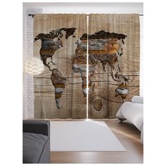 Портьеры JoyArty Карта мира на дереве на ленте 265 см (p-21102)
