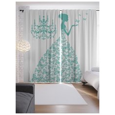 Портьеры JoyArty Платье с зелеными бабочками на ленте 265 см (p-8408)