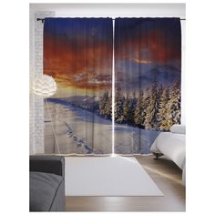 Портьеры JoyArty Снежные горы над лесом на ленте 265 см (p-18892)