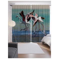 Портьеры JoyArty Испуг фламинго на ленте 265 см (p-9439)