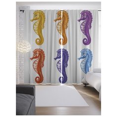 Портьеры JoyArty Морские коньки в красках на ленте 265 см (p-20914)