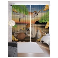 Портьеры JoyArty Обезьяны с бананами на ленте 265 см (p-7475)