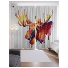 Портьеры JoyArty Лось в красках на ленте 265 см (p-22289)