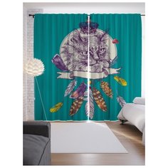 Портьеры JoyArty Кот и перья на ленте 265 см (p-30168)