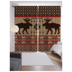 Портьеры JoyArty Вышивка с оленями на ленте 265 см (p-78634)