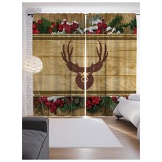 Портьеры JoyArty Взгляд новогоднего оленя на ленте 265 см (p-5748)