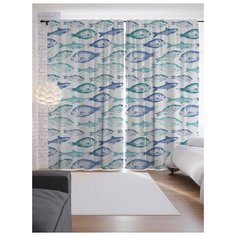 Портьеры JoyArty Зеленые и синие рыбки на ленте 265 см (p-82406V1)