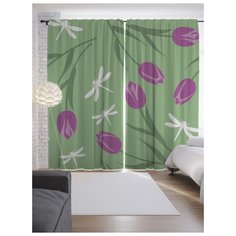 Портьеры JoyArty Цветочный узор со стрекозами на ленте 265 см (p-18325)