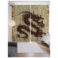 Портьеры JoyArty Дракон в золотых узорах на ленте 265 см (p-48454)